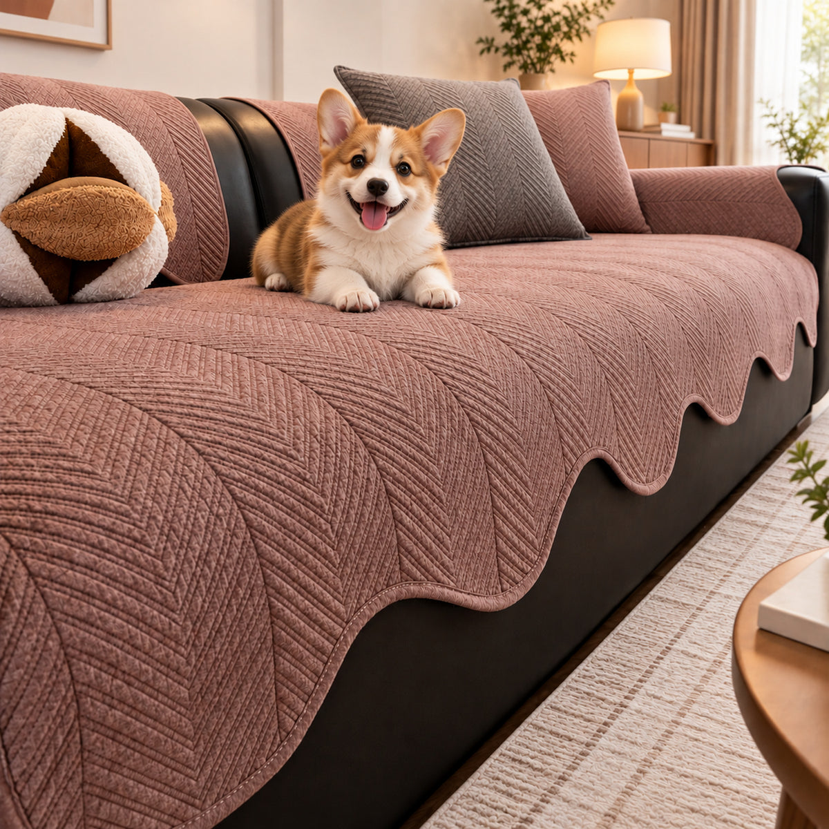 Cotton Herringbone Sofa Cover | Non-Slip Sofa Protector | Machine Washable