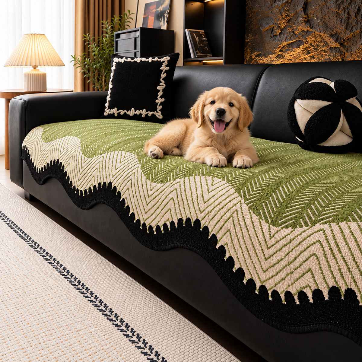 Chenille Sofa Cover with Scalloped Edge | Non-Slip & Machine Washable