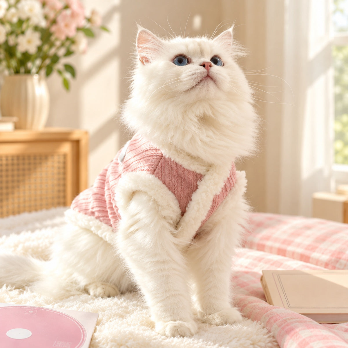 Pink Knitted Jumper for Dogs & Cats | Fleece-Lined