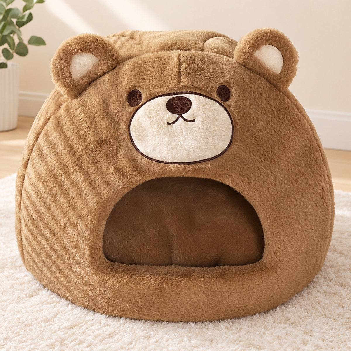 Dog Bed & Cat Bed | Bear-Shaped Plush Cave for Cats & Small Dogs | Warm & Washable