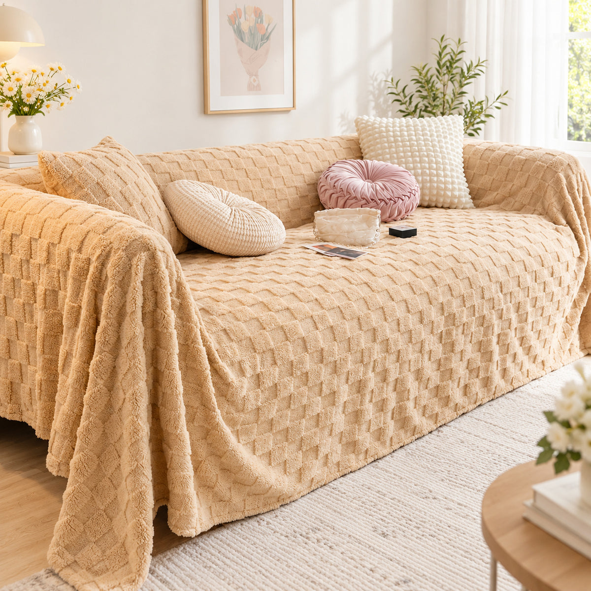 Sofa Cover | Double-Sided Plush Flannel Sofa Throw | Warmth for Autumn & Winter
