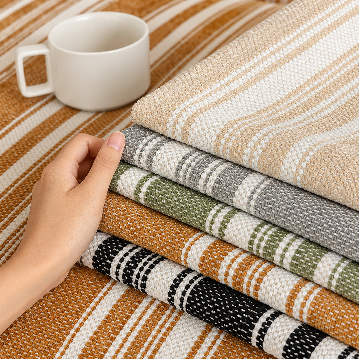 Striped Chenille Sofa Cover | Non-Slip Sofa Protector | Scratch-Resistant