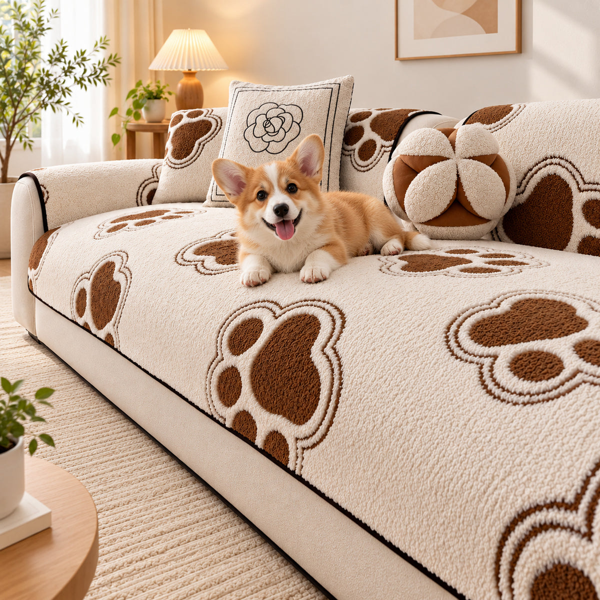 Sofa Cover | Plush Paw-Print Sofa Protector | Non-Slip & Machine Washable