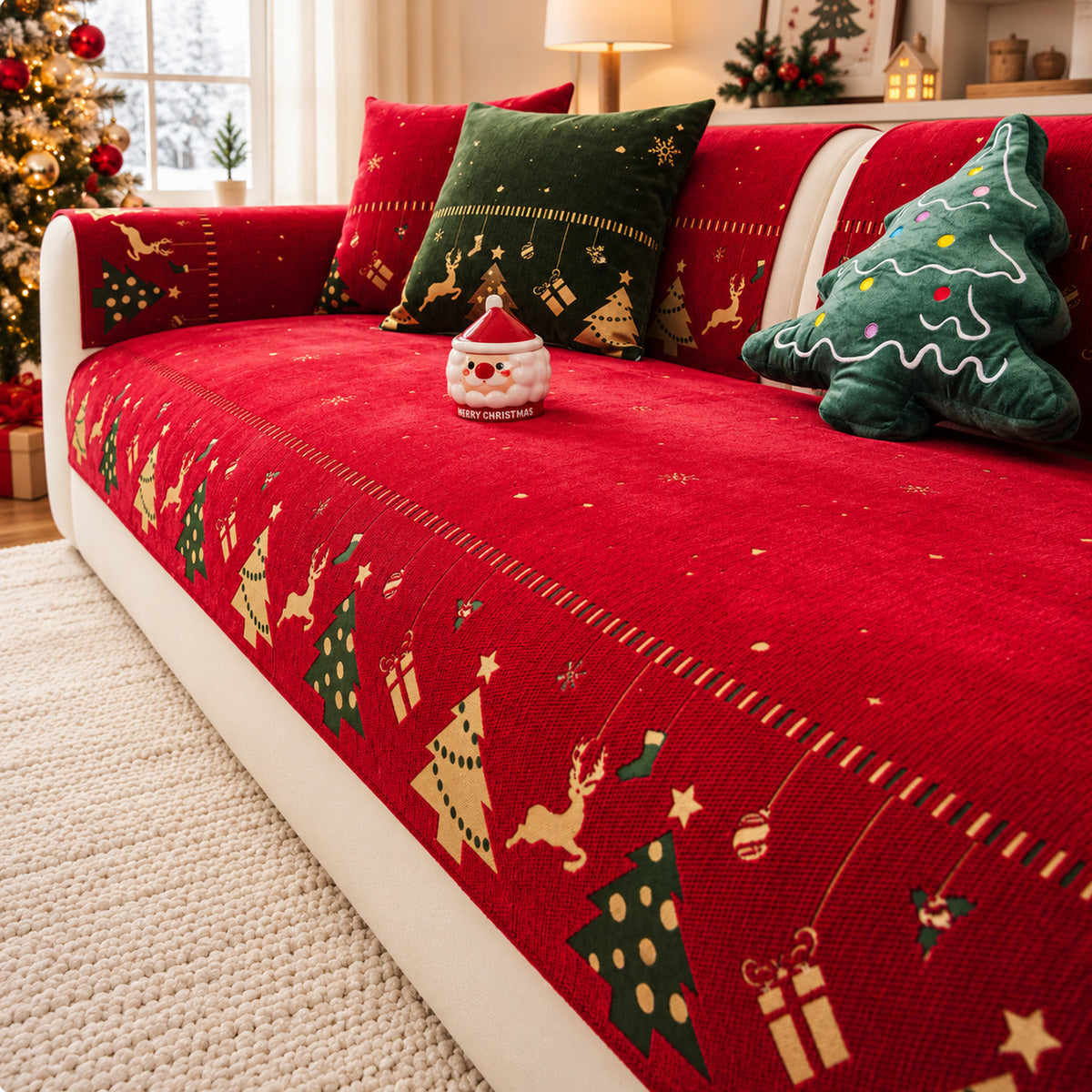 Christmas Sofa Cover | Scratch-Resistant Chenille | Non-Slip Backing