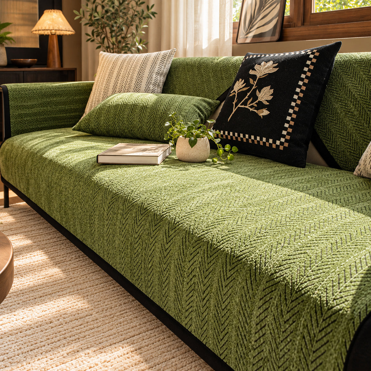 Herringbone Chenille Sofa Cover | Non-Slip & Machine Washable