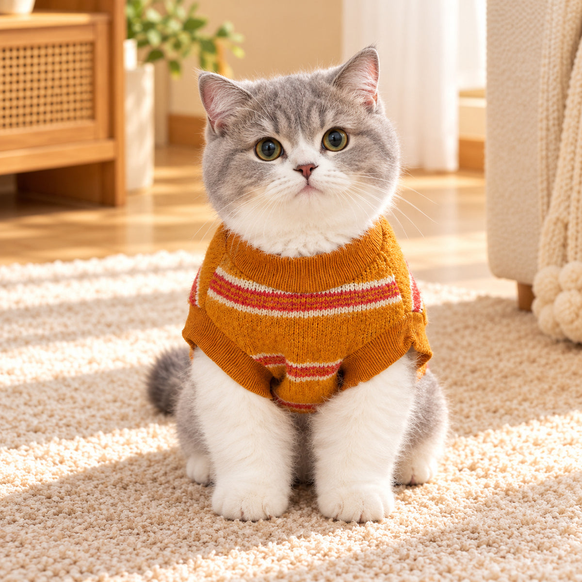 Dog Jumper with Bear Patch | Cosy Striped Winter Sweater