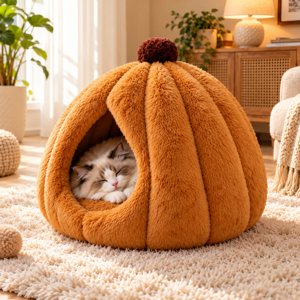 Pumpkin Cat Bed & Dog Bed | Cosy Winter Cave