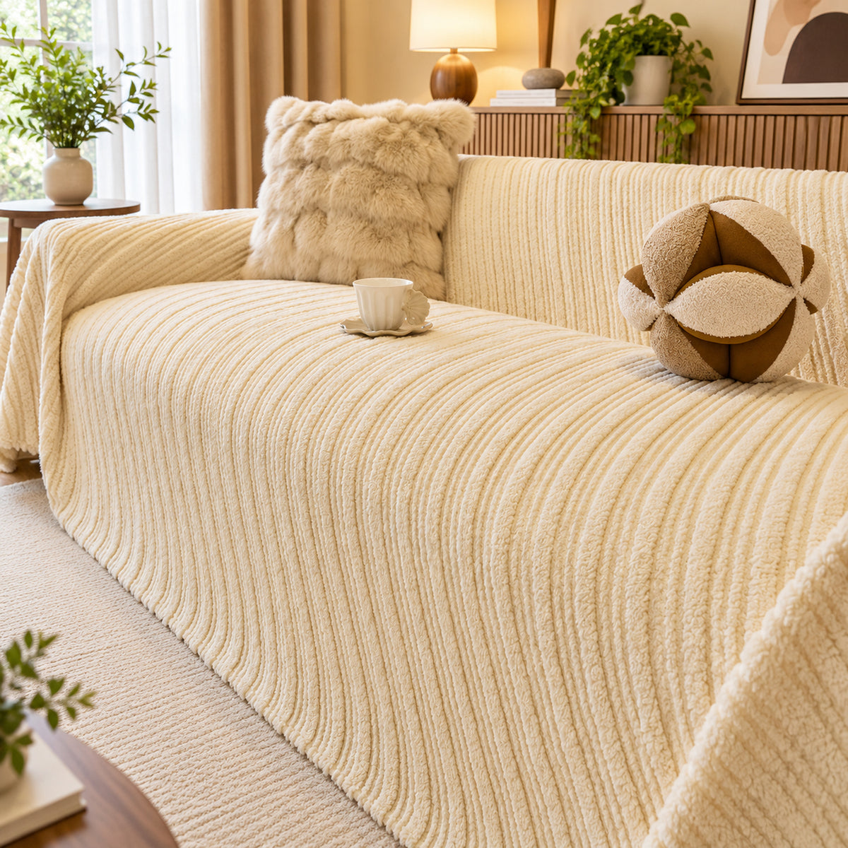 Warm Plush Flannel Sofa Cover | Machine-Washable Sofa Throw