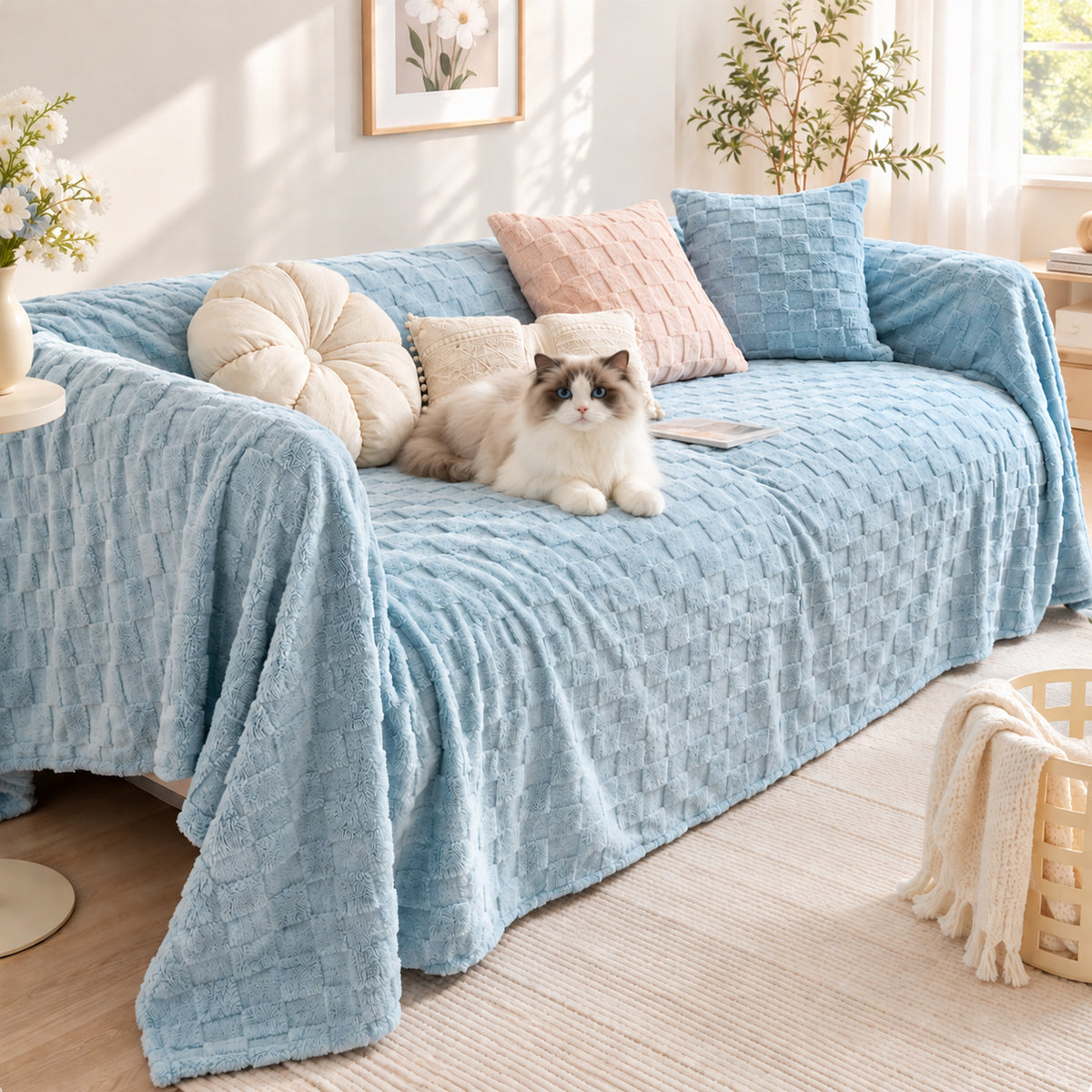 Sofa Cover | Double-Sided Plush Flannel Sofa Throw | Warmth for Autumn & Winter