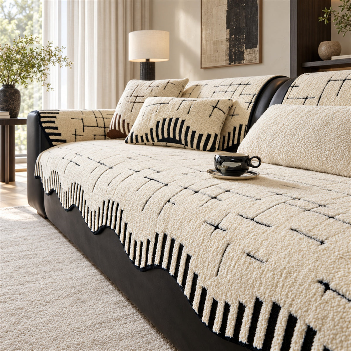Sketchline Sofa Cover | Soft Plush | Non-Slip & Machine Washable