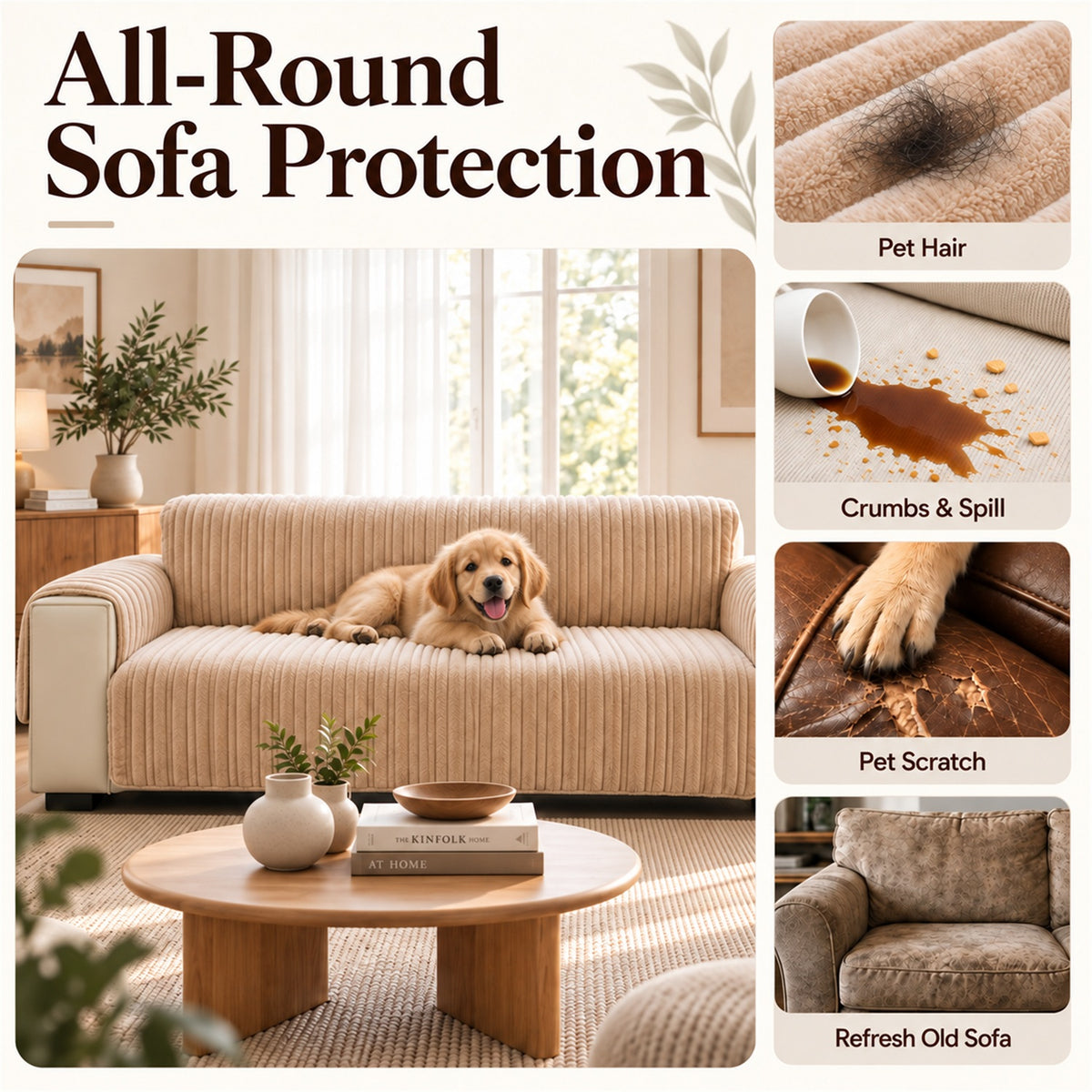 Waterproof Sofa & Recliner Cover | Ribbed Plush | Non-Slip, Machine Washable