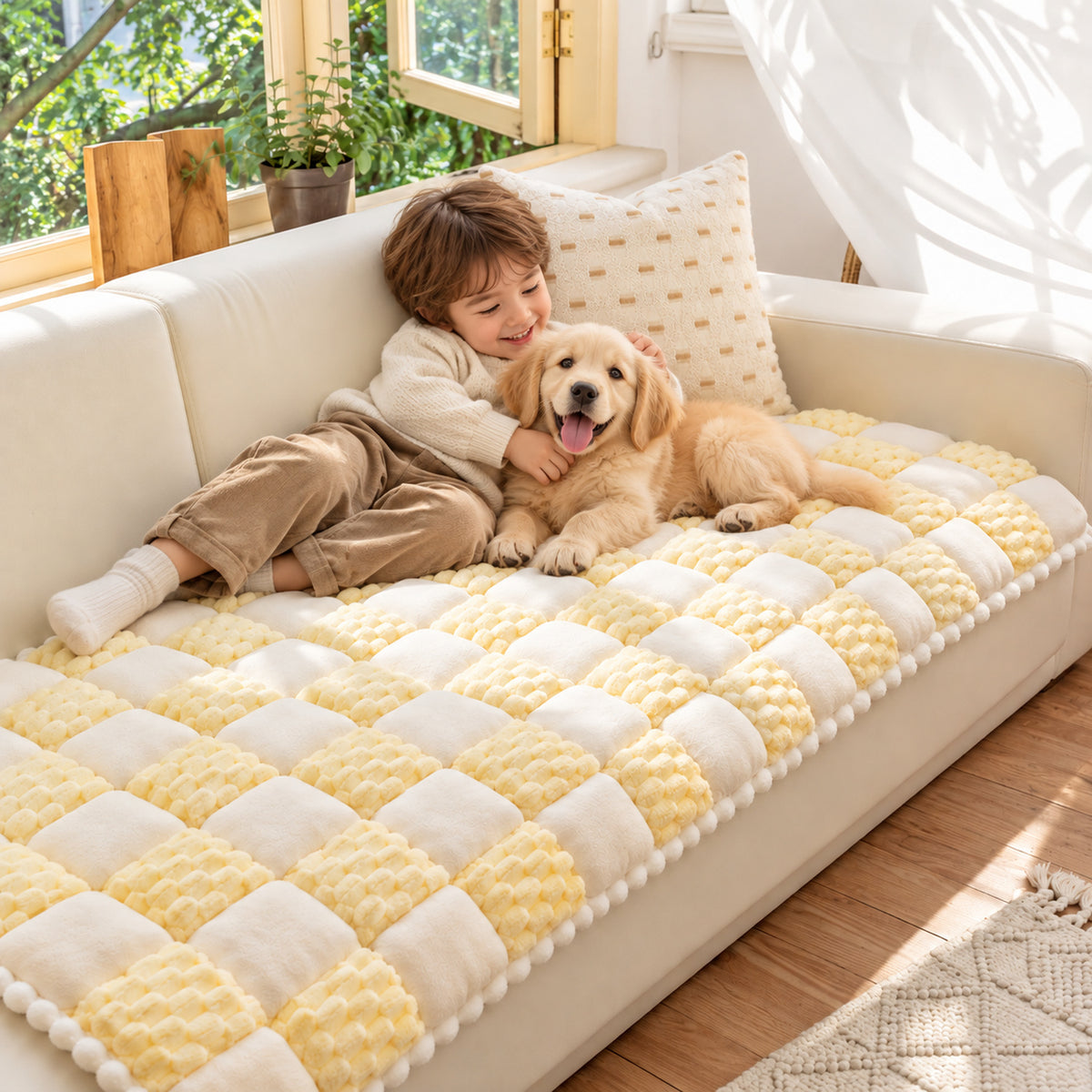 Quilted Plush Sofa Cover | Non-Slip Sofa Protector | Machine Washable