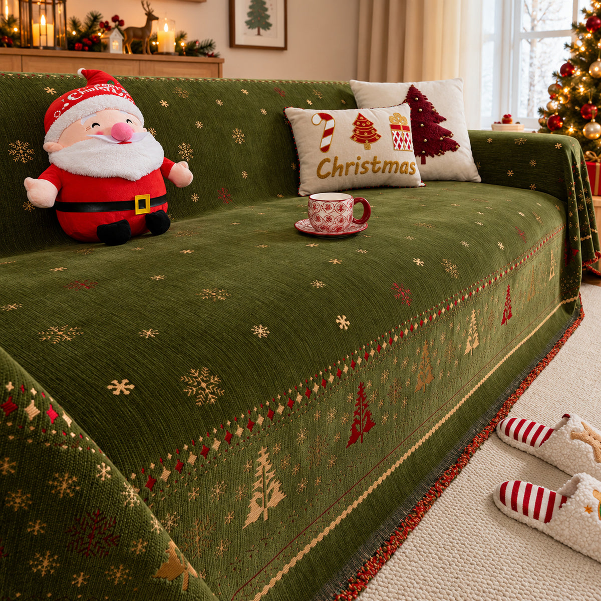 Christmas Sofa Throw | Non-Slip Chenille Sofa Cover | Machine Washable