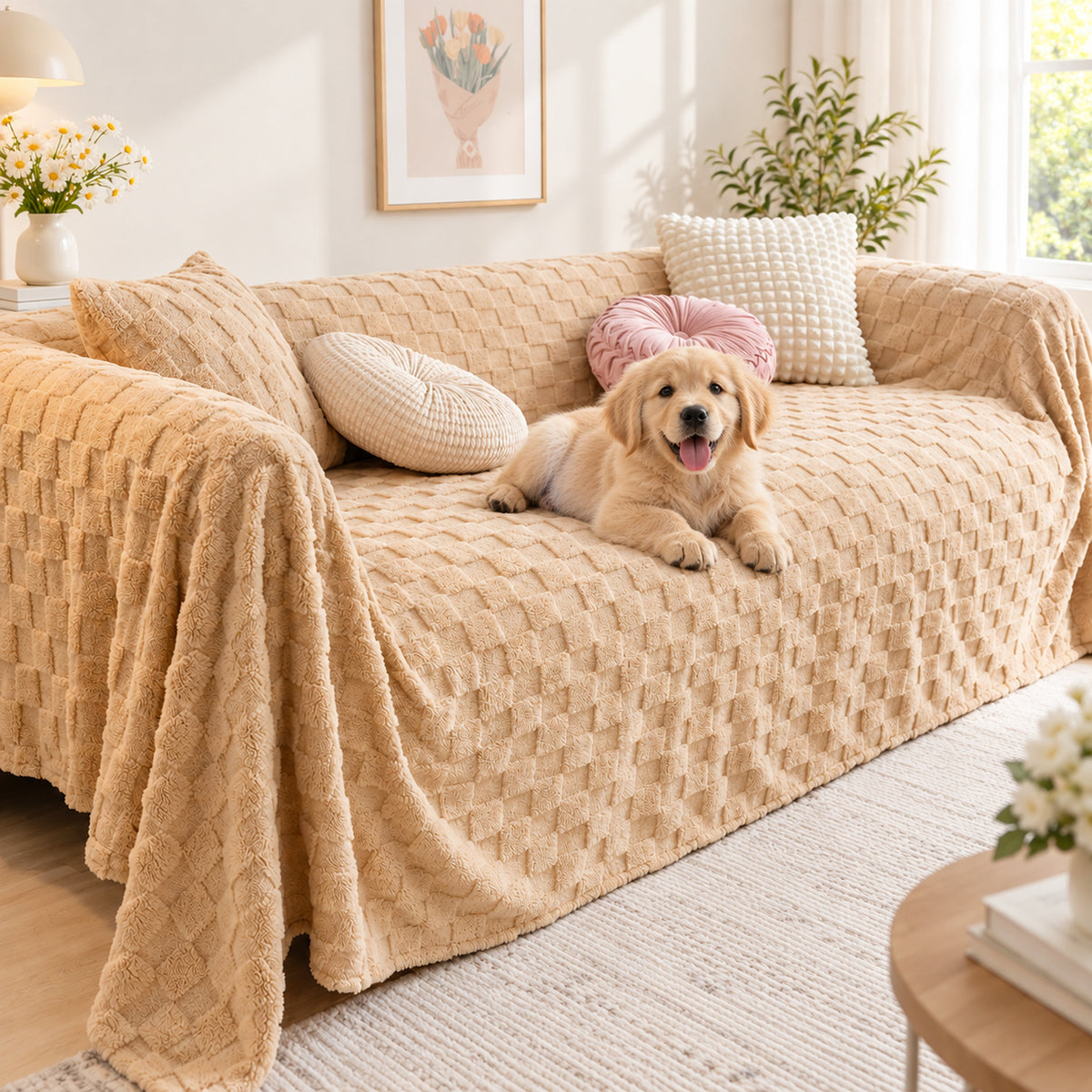 Sofa Cover | Double-Sided Plush Flannel Sofa Throw | Warmth for Autumn & Winter