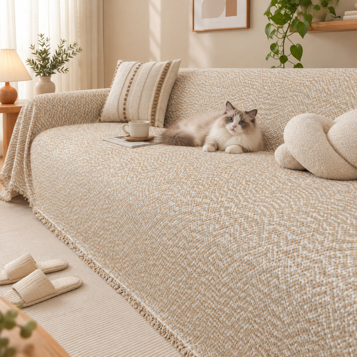 Sofa Cover | Flecked Chenille Sofa Throw | Scratch-Resistant & Machine Washable