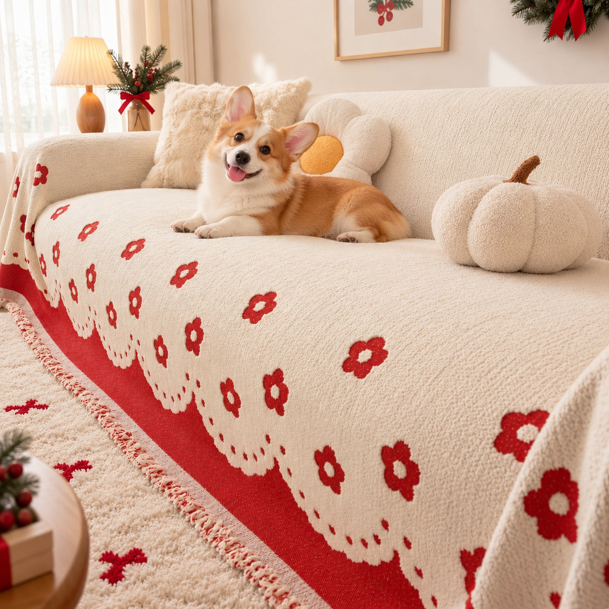 Floral Bloom Sofa Throw | Flannel Sofa Cover for Winter | Machine Washable