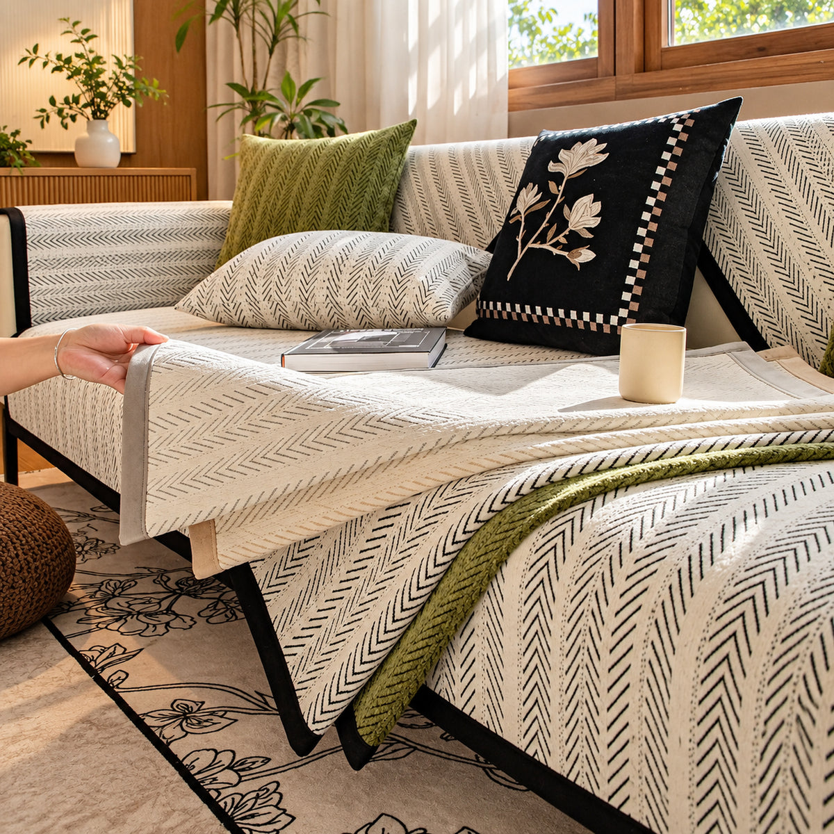 Herringbone Chenille Sofa Cover | Non-Slip & Machine Washable