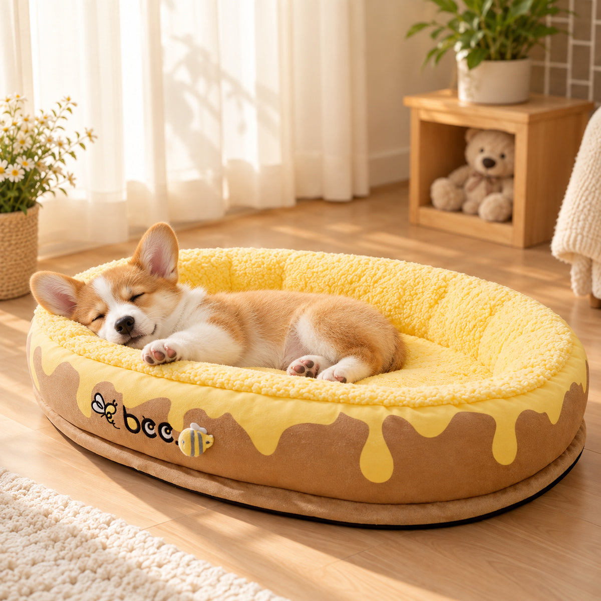 Honey Pot Dog Bed & Cat Bed | All-Season Washable Pet Bed | Flannel