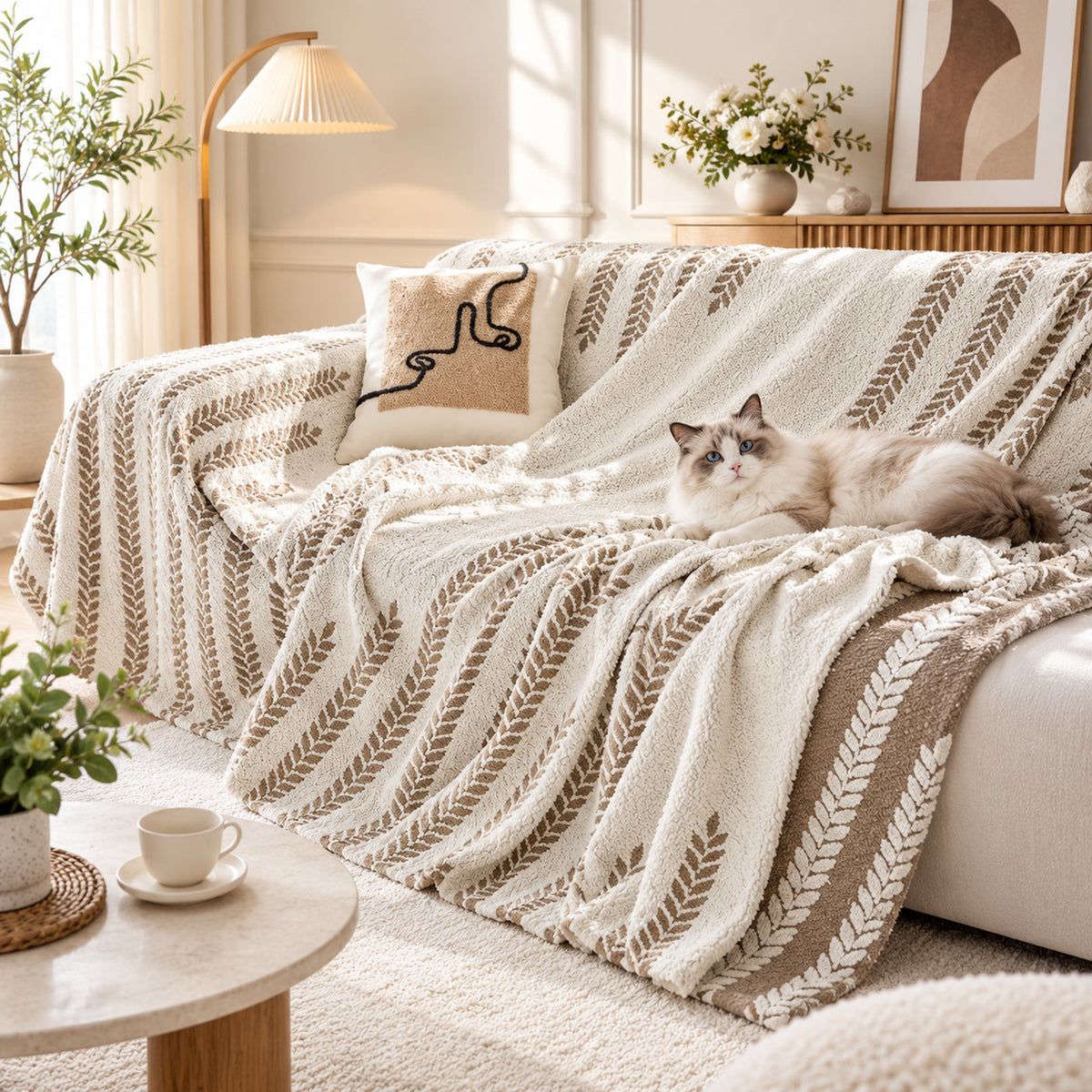 Plush Fleece Sofa Cover & Sofa Throw | Cat-Scratch-Resistant | Machine-Washable