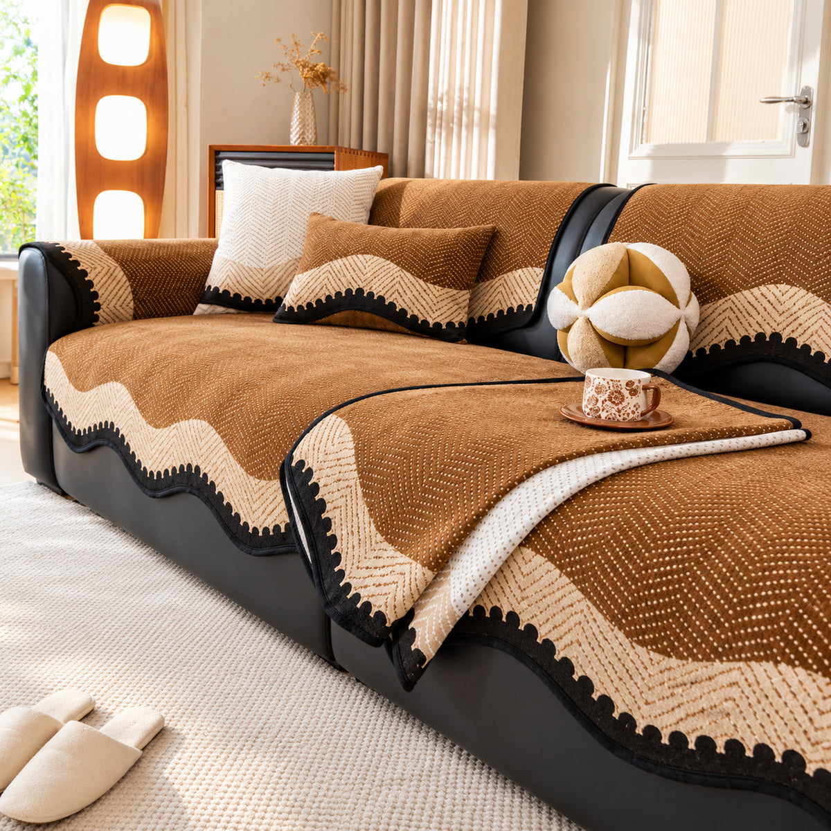 Chenille Sofa Cover | Wavy Edge Non-Slip | Machine Washable