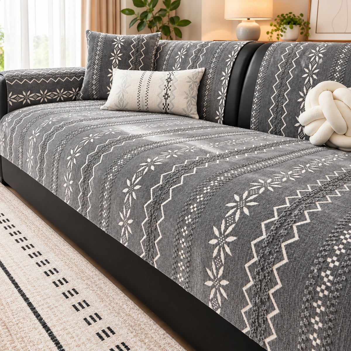 Nordic Geometric Chenille Sofa Cover | Non-Slip & Machine Washable