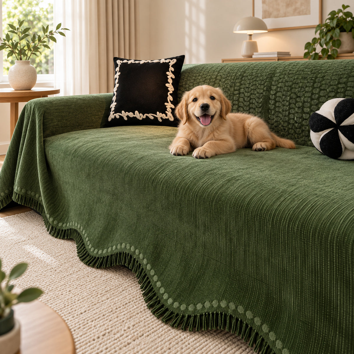 Sofa Cover | Textured Chenille Sofa Throw | Non-Slip & Machine Washable
