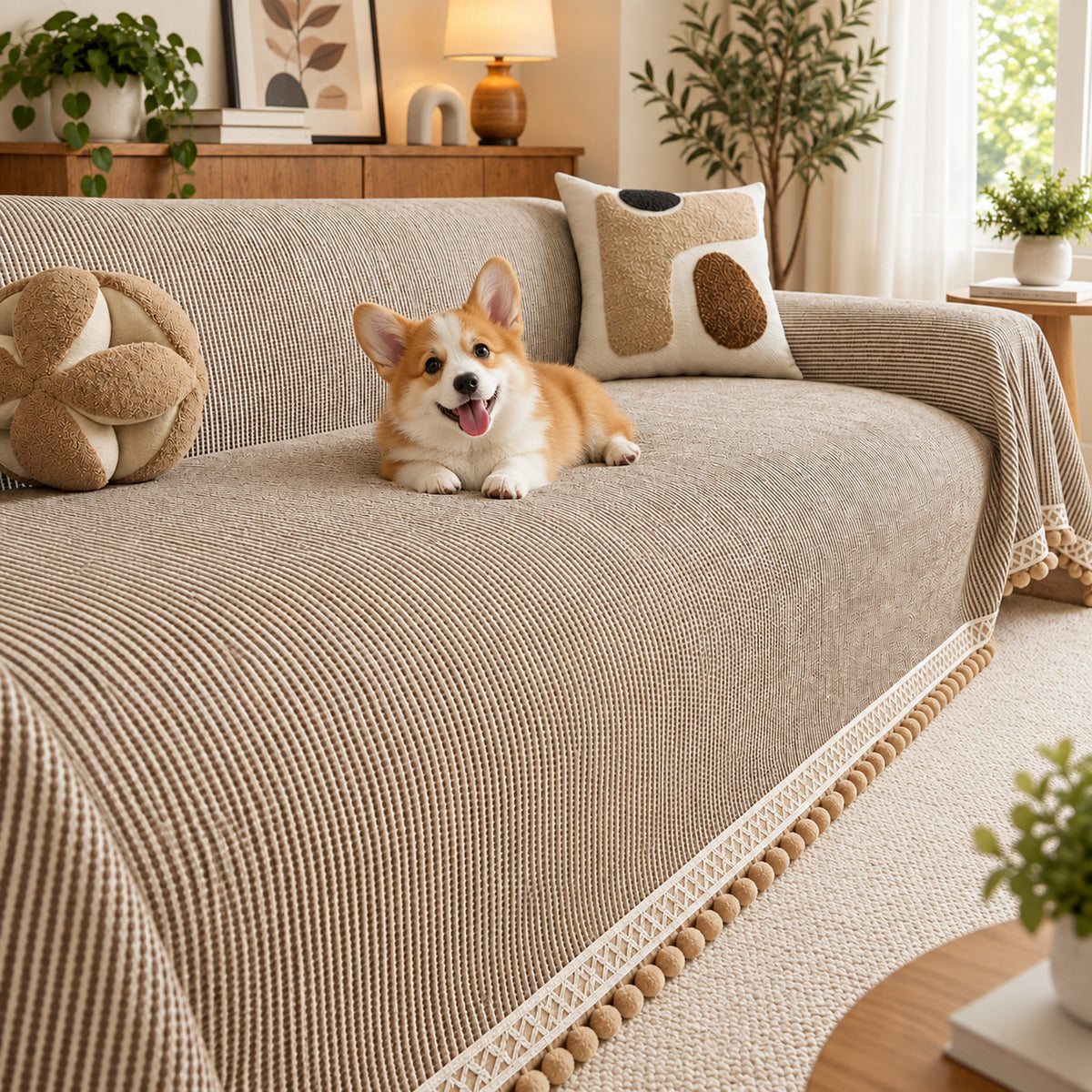 Sofa Cover & Sofa Throw | Ribbed Chenille Sofa Protector | Machine Washable
