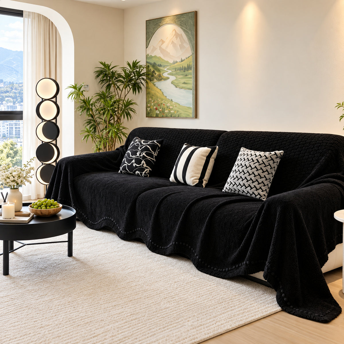 Sofa Cover | Textured Chenille Sofa Throw | Non-Slip & Machine Washable
