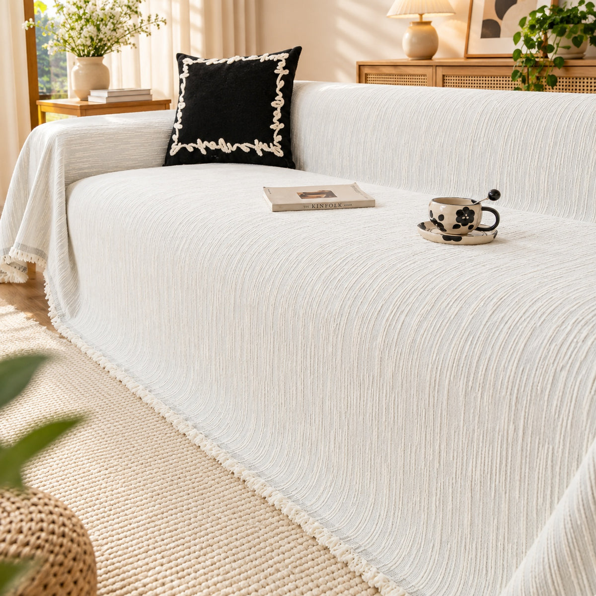Sofa Cover | Chenille Sofa Throw | Non-Slip Silicone Backing | Machine Washable