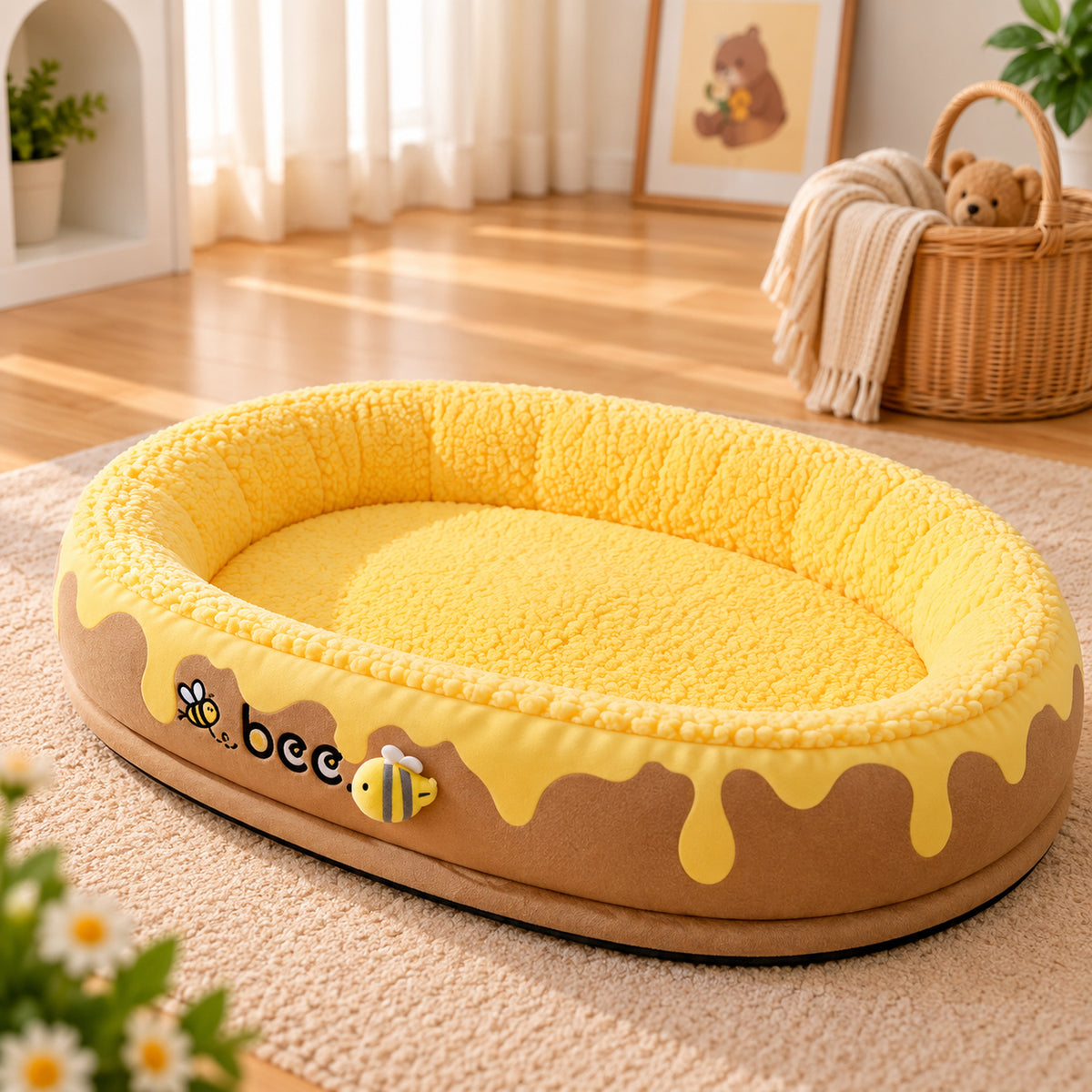 Honey Pot Dog Bed & Cat Bed | All-Season Washable Pet Bed | Flannel