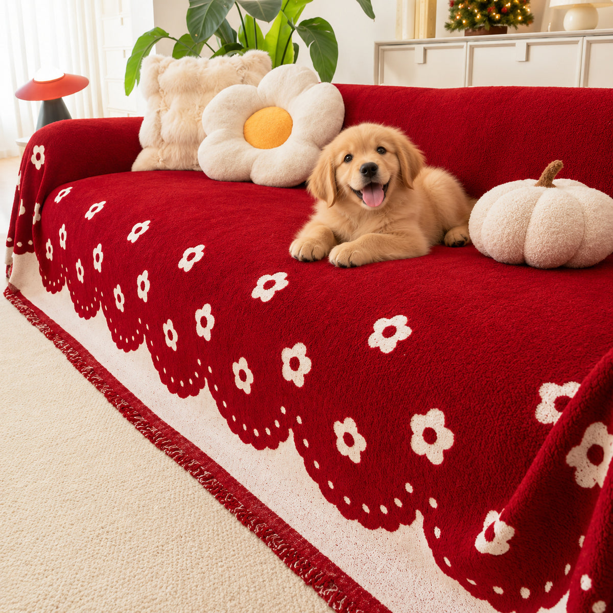 Floral Bloom Sofa Throw | Flannel Sofa Cover for Winter | Machine Washable