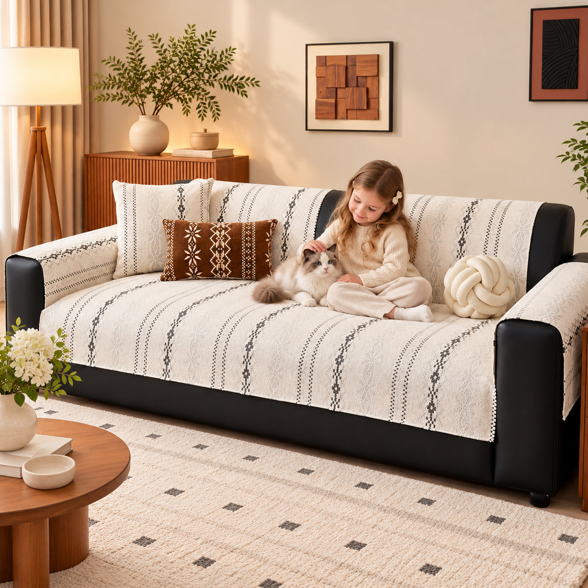 Nordic Geometric Chenille Sofa Cover | Non-Slip & Machine Washable