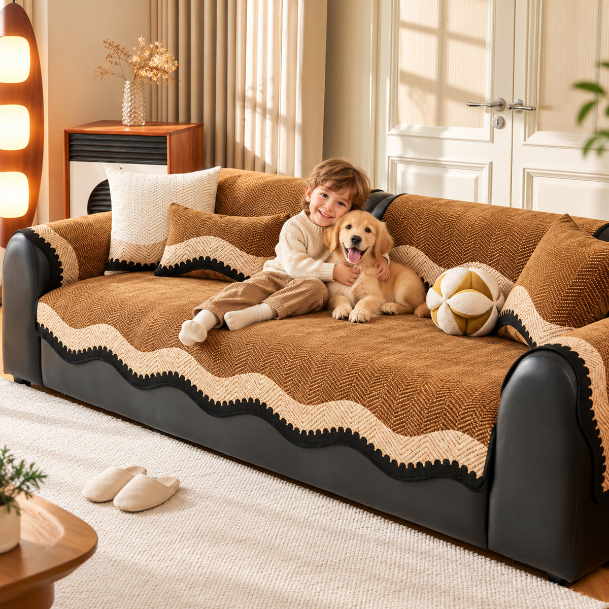 Chenille Sofa Cover | Wavy Edge Non-Slip | Machine Washable