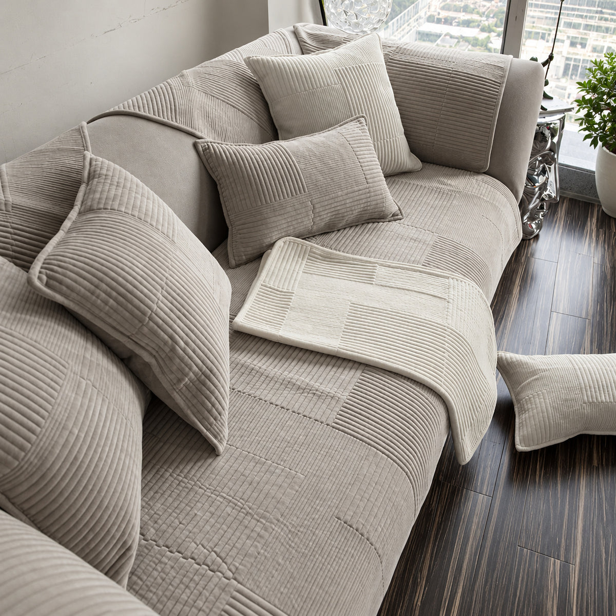 Sofa Cover | Ribbed Texture, Non-Slip & Machine Washable