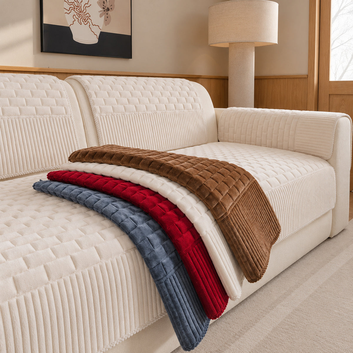 Quilted Chenille Sofa Cover | Non-Slip Sofa Protector