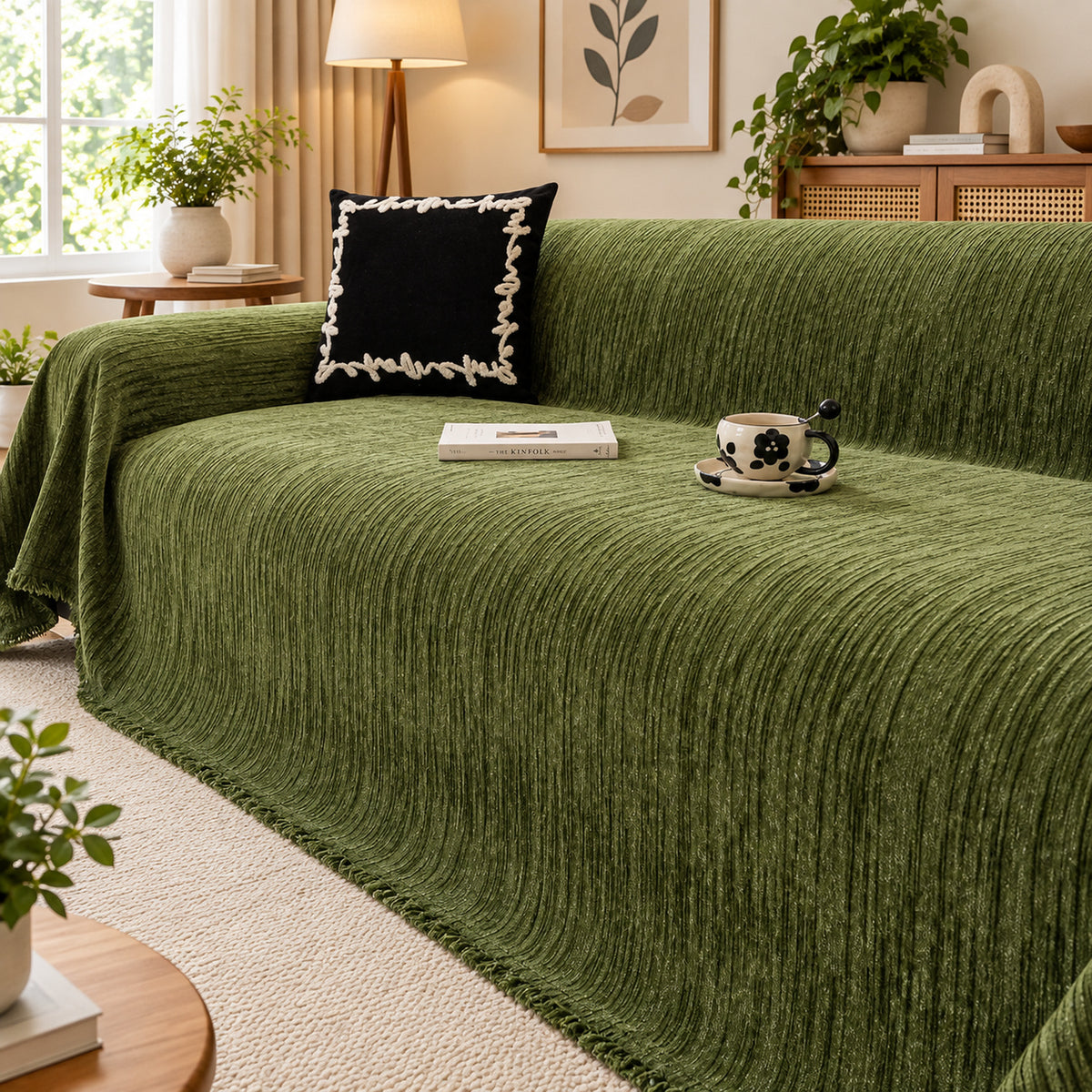 Sofa Cover | Chenille Sofa Throw | Non-Slip Silicone Backing | Machine Washable