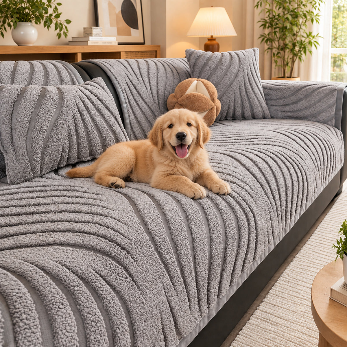 Ribbed Plush Sofa Cover | Non-Slip | Machine-Washable Sofa Protector