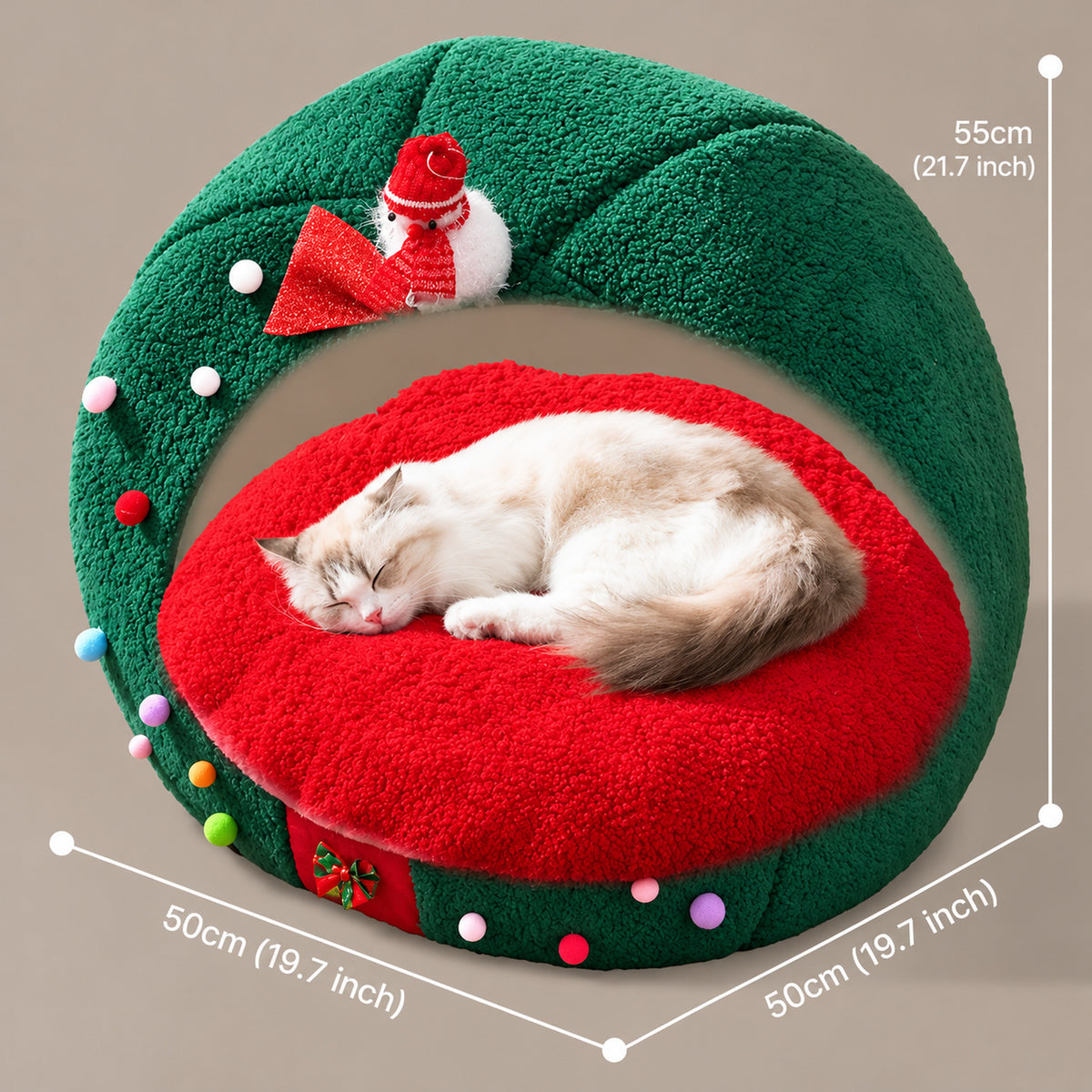 Christmas Dog Bed | Cosy Cave for Small Dog and Cat | Soft Fleece, Non-Slip Base