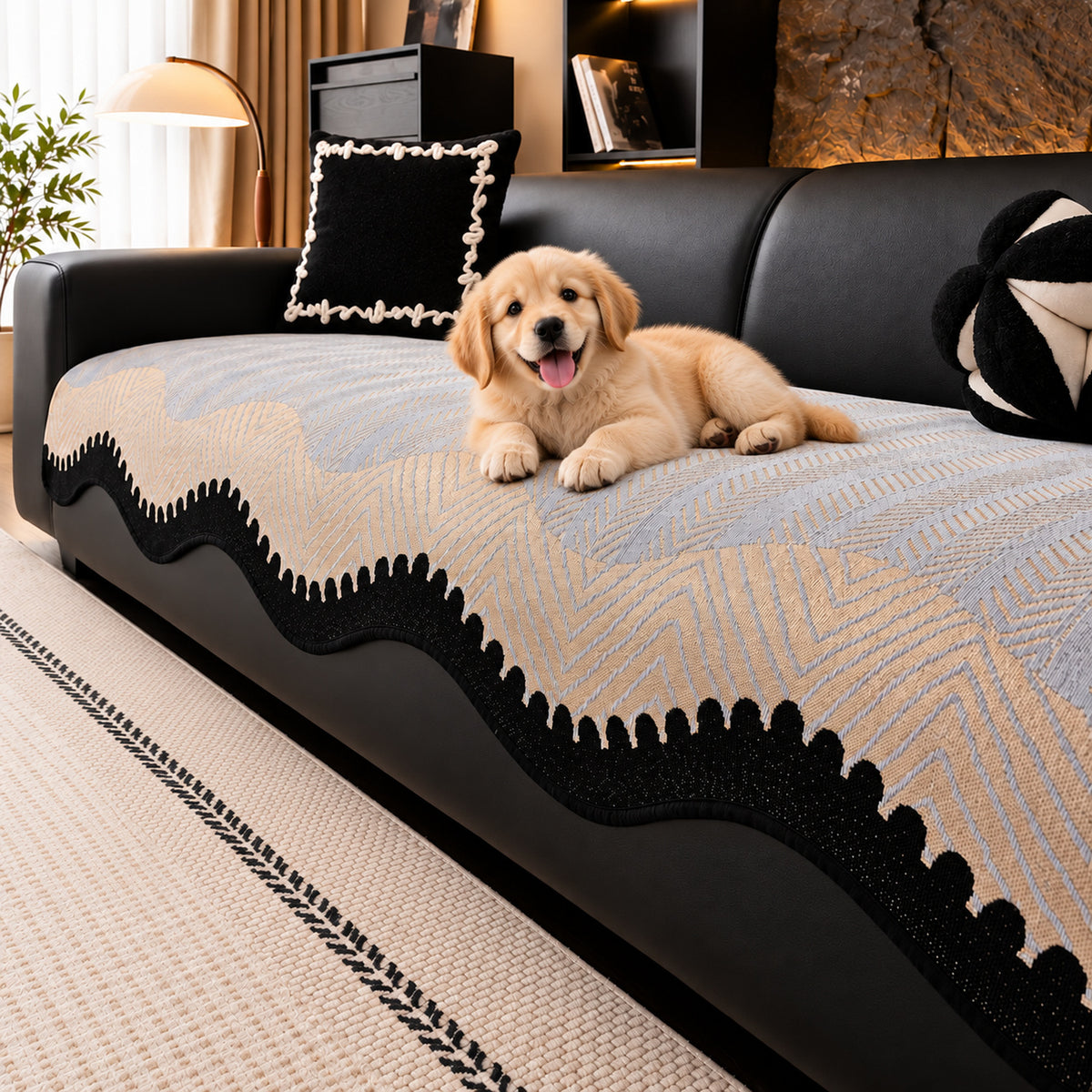 Chenille Sofa Cover with Scalloped Edge | Non-Slip & Machine Washable