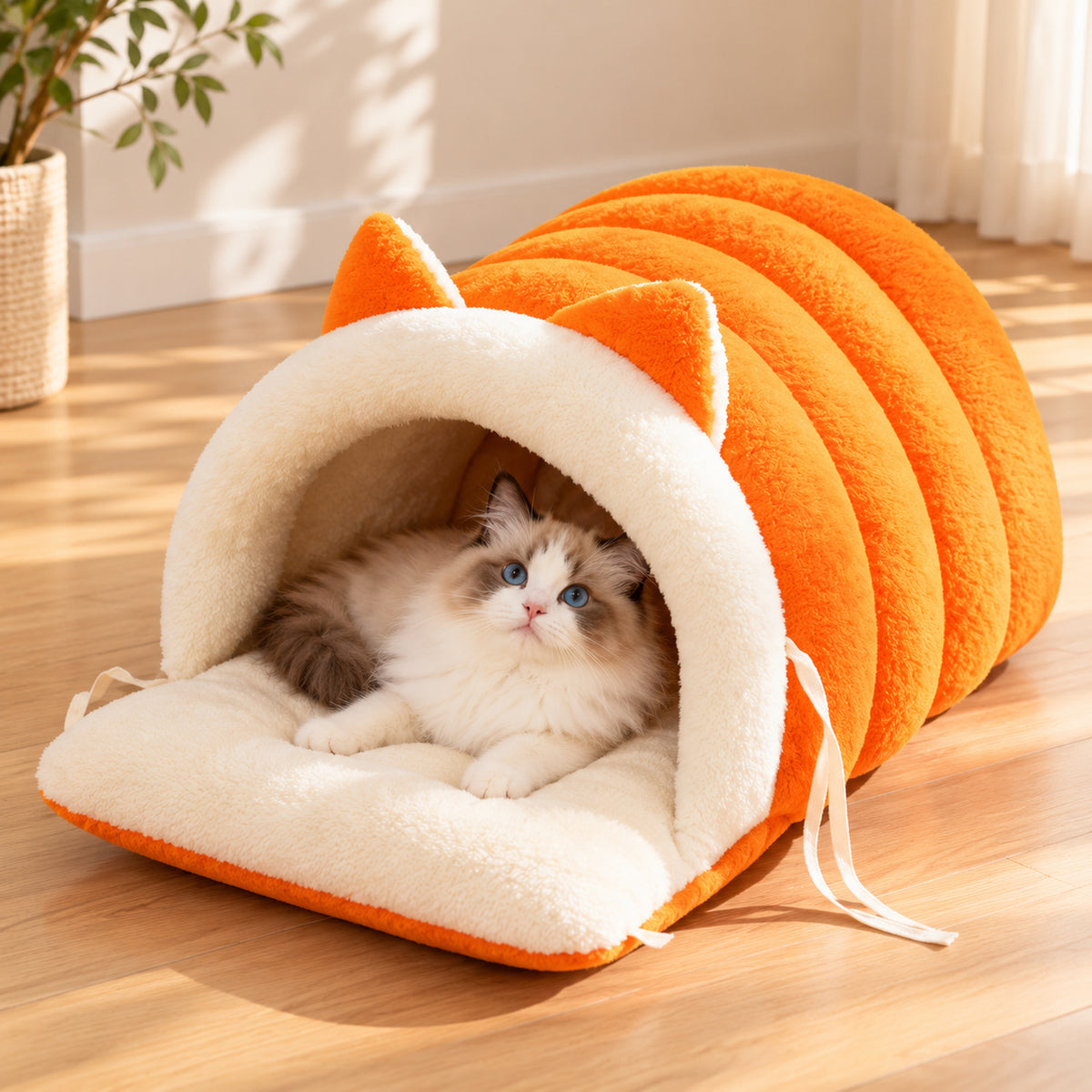 Cat Bed | Soft Fleece Winter Cave with Cat-Ear Design