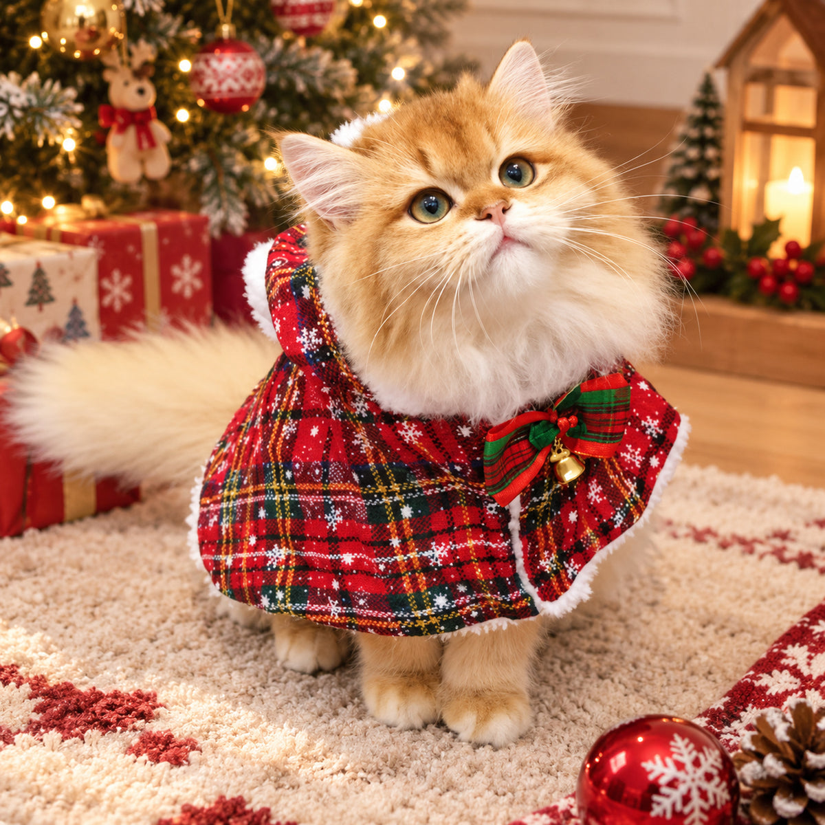 Christmas Dog Outfit | Fleece-Lined Tartan Cape for Dogs & Cats