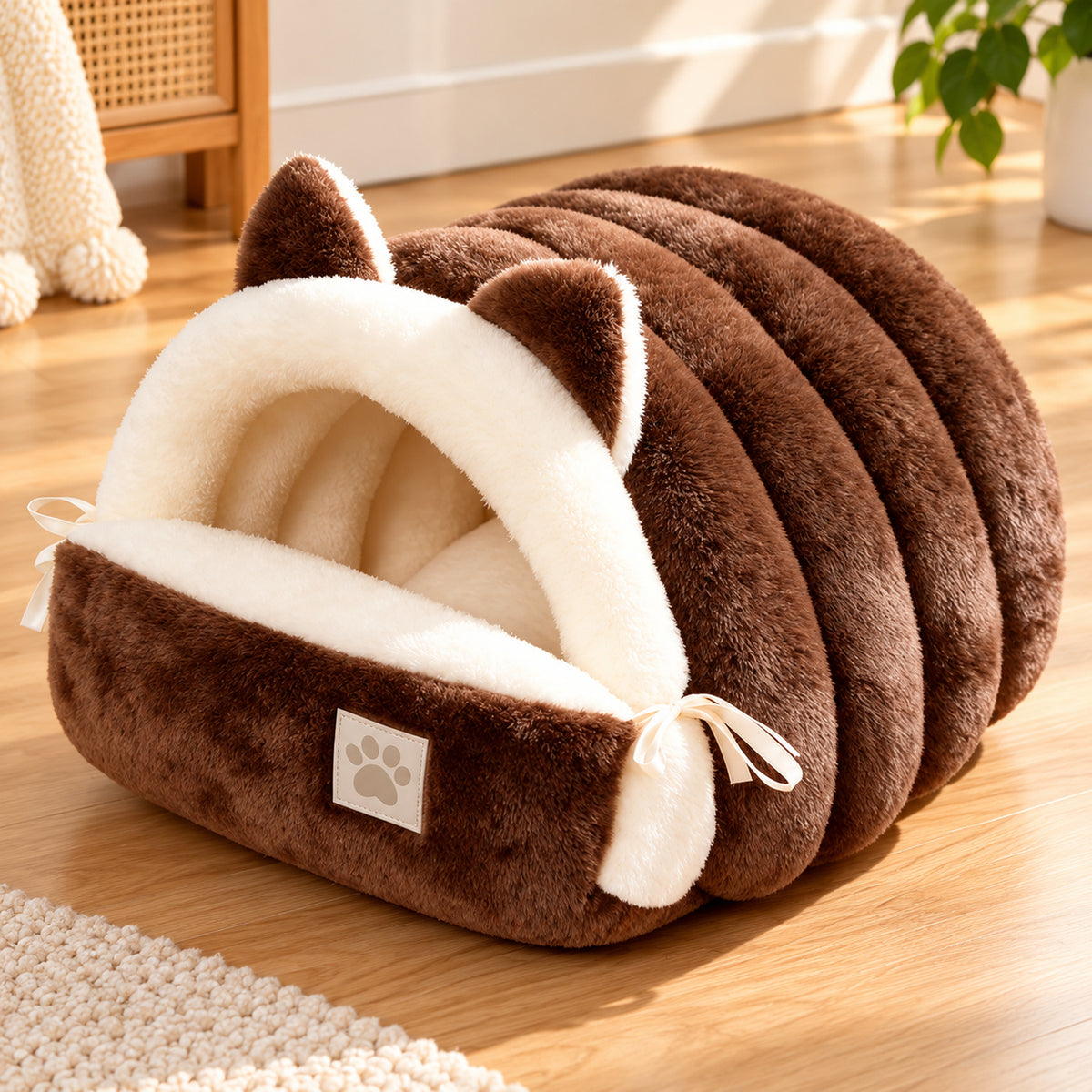 Cat Bed | Soft Fleece Winter Cave with Cat-Ear Design