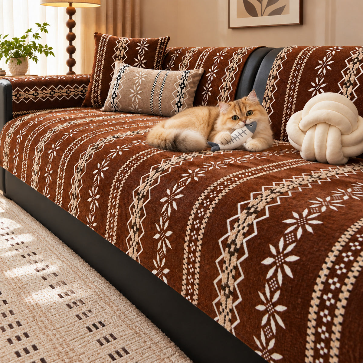 Nordic Geometric Chenille Sofa Cover | Non-Slip & Machine Washable