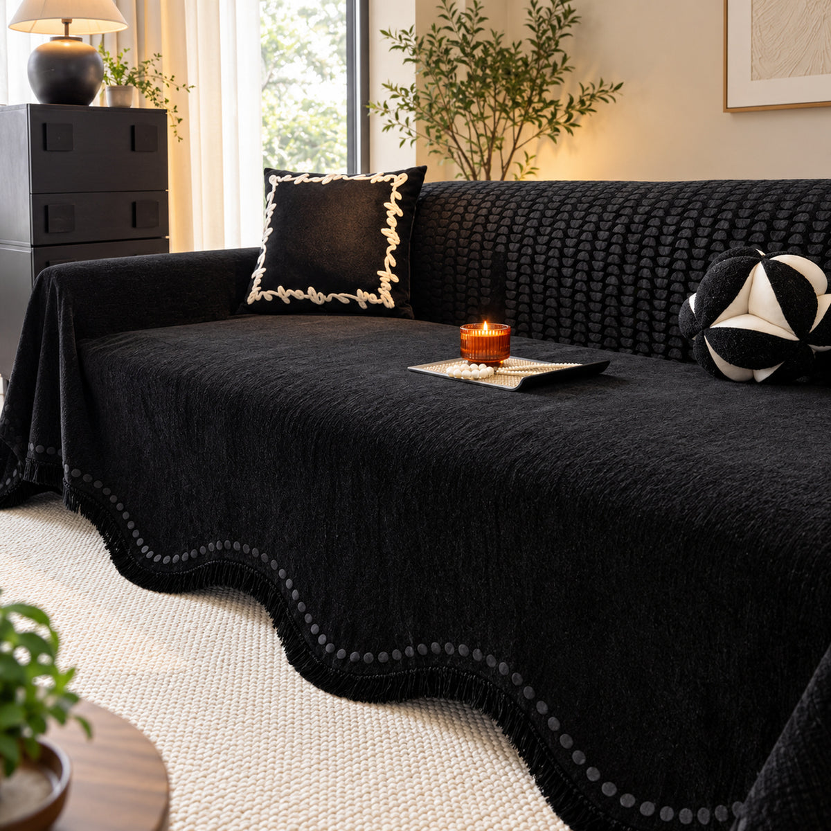 Sofa Cover | Textured Chenille Sofa Throw | Non-Slip & Machine Washable