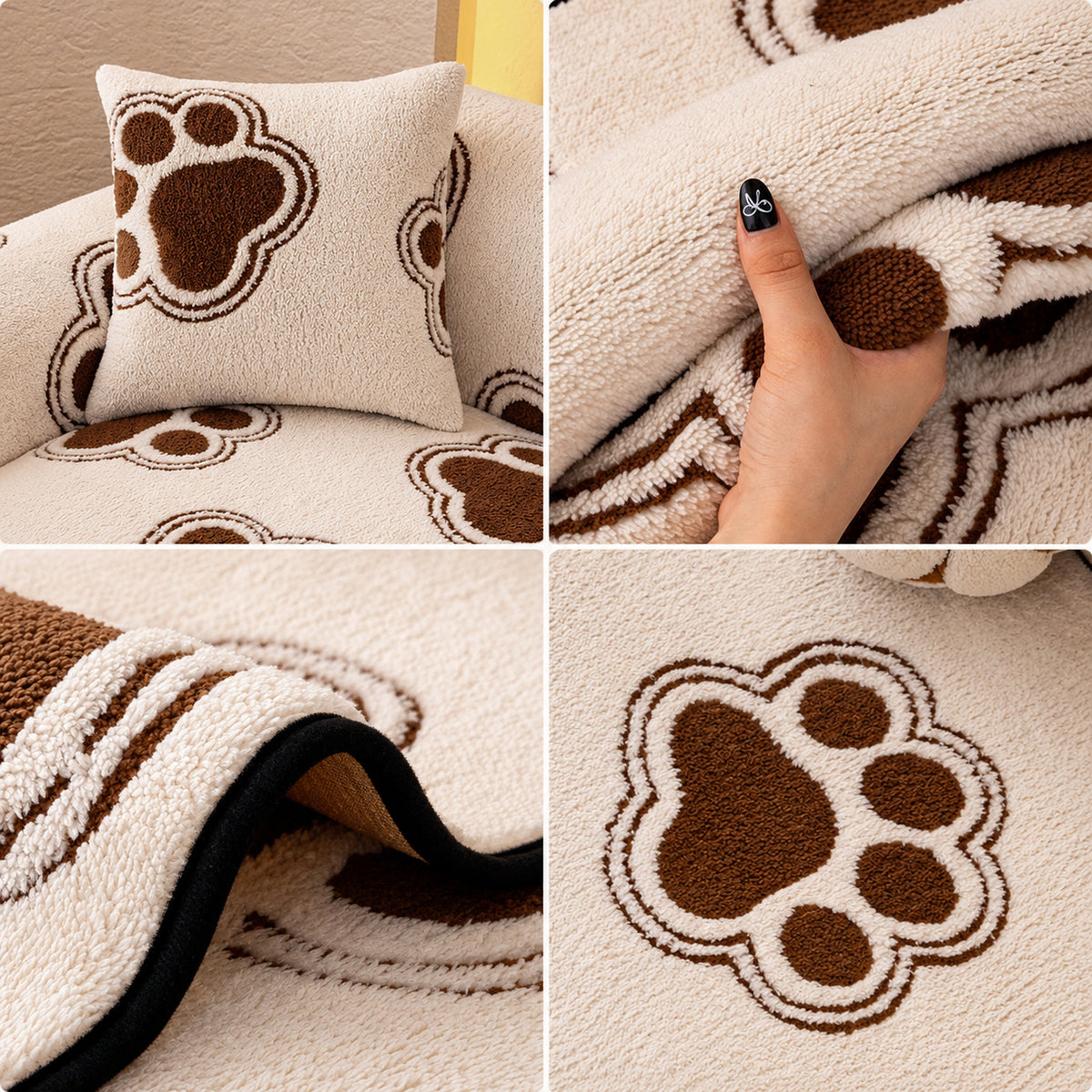 Sofa Cover | Plush Paw-Print Sofa Protector | Non-Slip & Machine Washable
