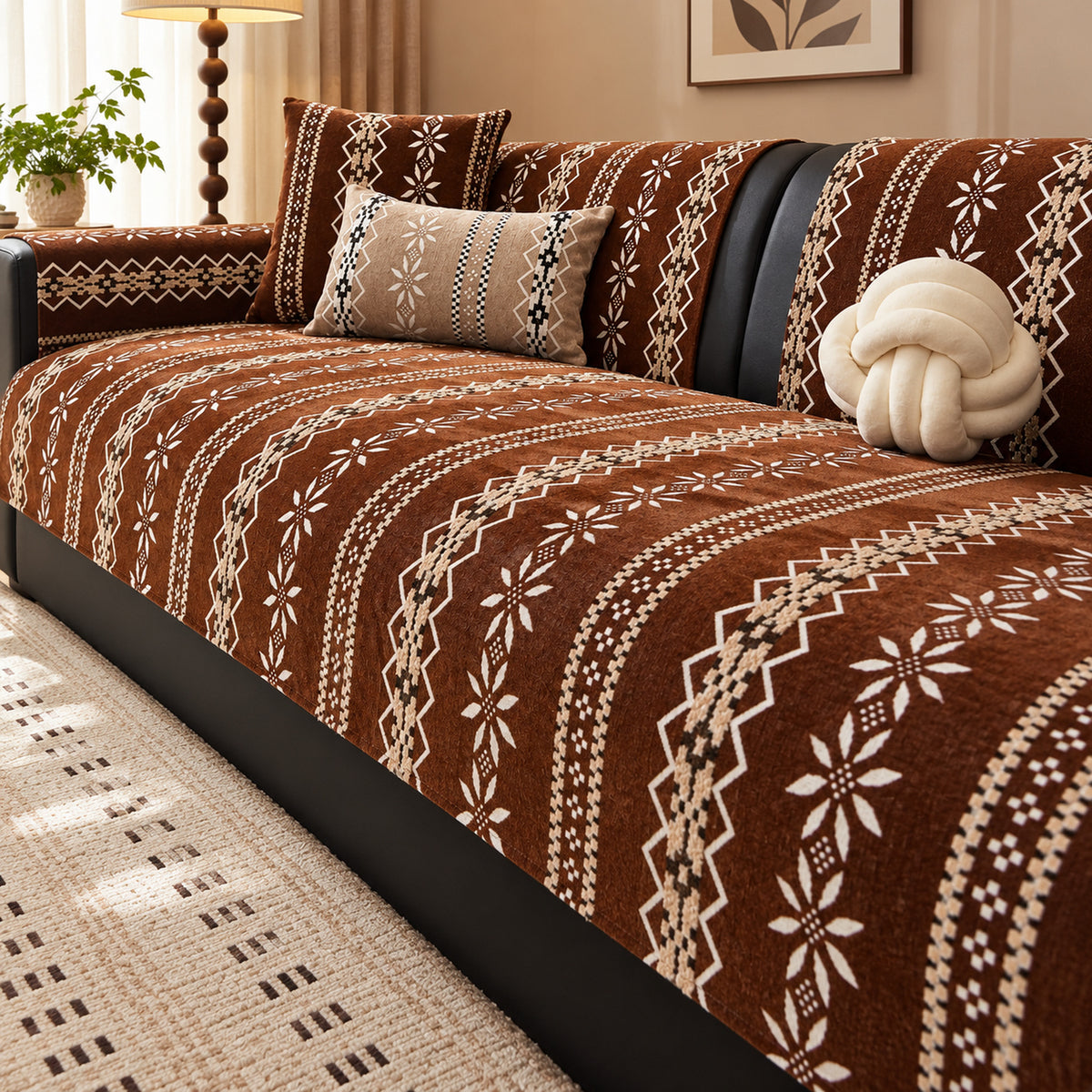 Nordic Geometric Chenille Sofa Cover | Non-Slip & Machine Washable