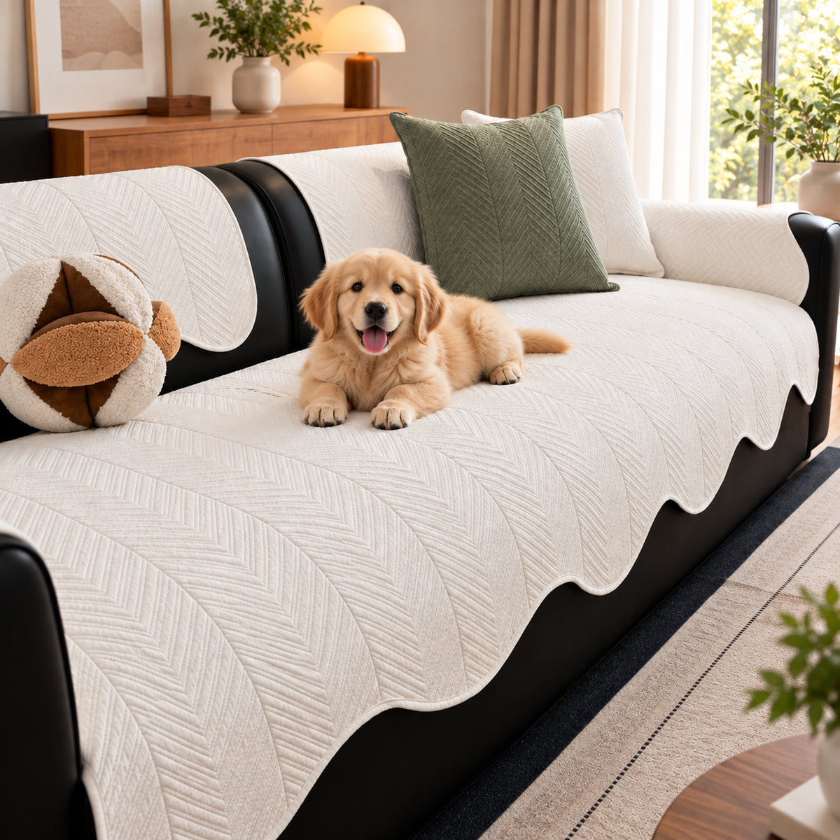 Cotton Herringbone Sofa Cover | Non-Slip Sofa Protector | Machine Washable