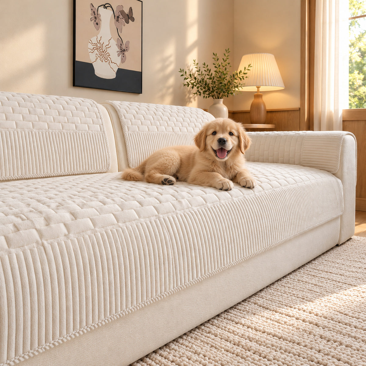 Quilted Chenille Sofa Cover | Non-Slip Sofa Protector