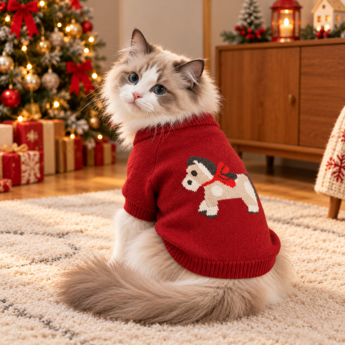 Red Christmas Jumper for Dogs & Cats | Knitted Winter Pet Sweater