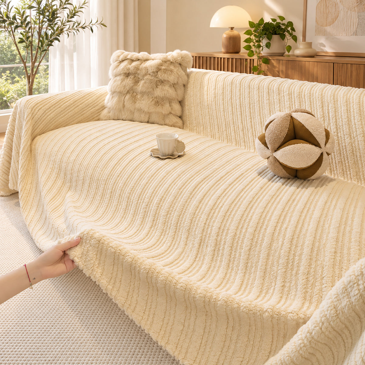Warm Plush Flannel Sofa Cover | Machine-Washable Sofa Throw